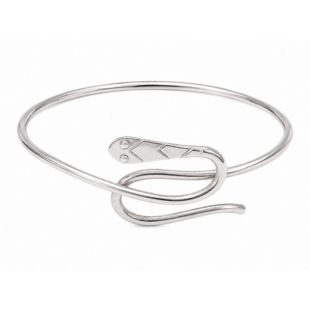 Vintage 1970 Snake Bracelet Silver Tone Serpent Wrap Bangle Minimalist Boho